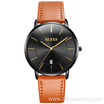 Cheap OLEVS 5869 Men Quartz Sport Minimalist Watches Week Date Chronograph Fashion Leather Strap Watch For Male